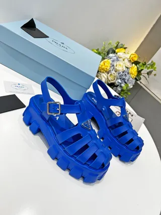 Vibrant Blue Chunky Platform Cutout Strap Gladiator Sandals 2