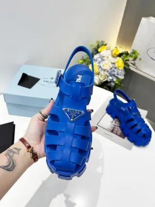 Vibrant Blue Chunky Platform Cutout Strap Gladiator Sandals 3