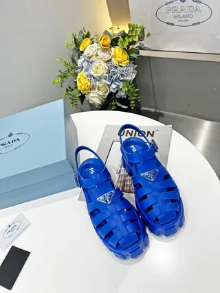 Vibrant Blue Chunky Platform Cutout Strap Gladiator Sandals 4