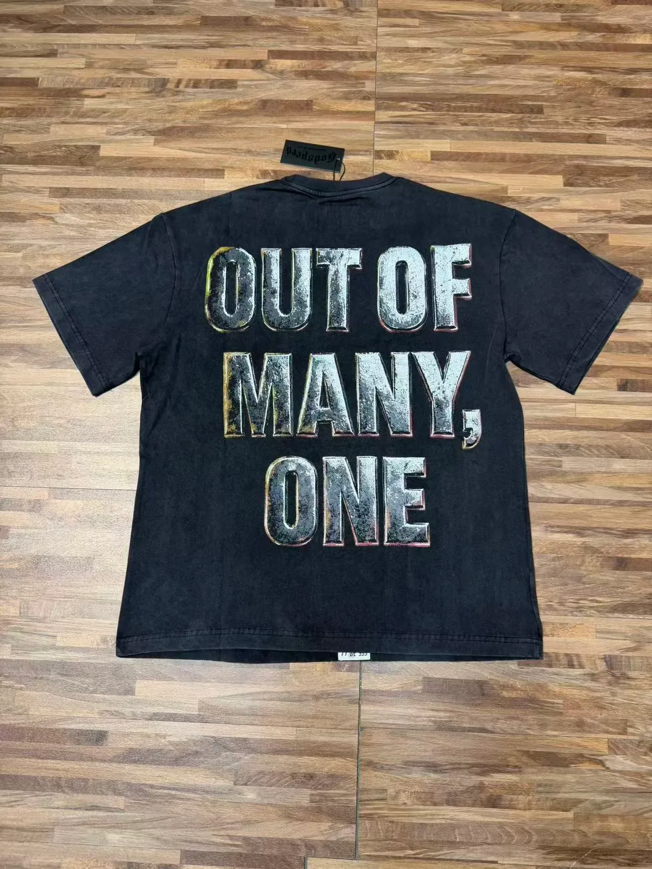 Washed Black Metallic Skull Cross Graphic T-Shirt 6