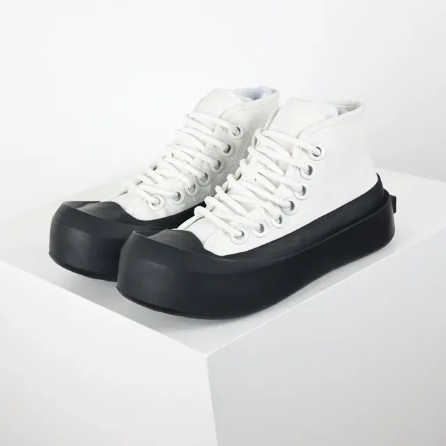 White and Black Platform High-Top Sneakers 2