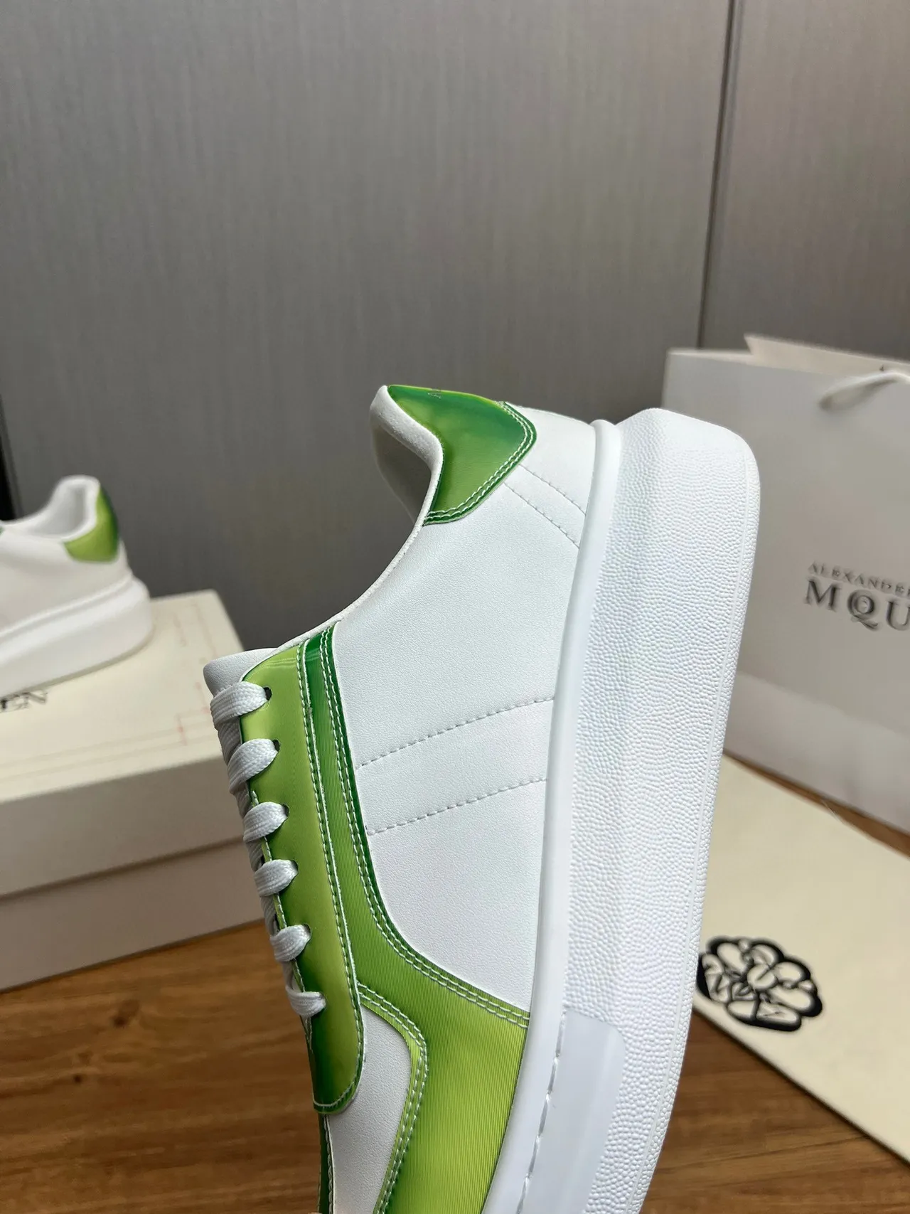 White and Gradient Green Platform Sneaker 2