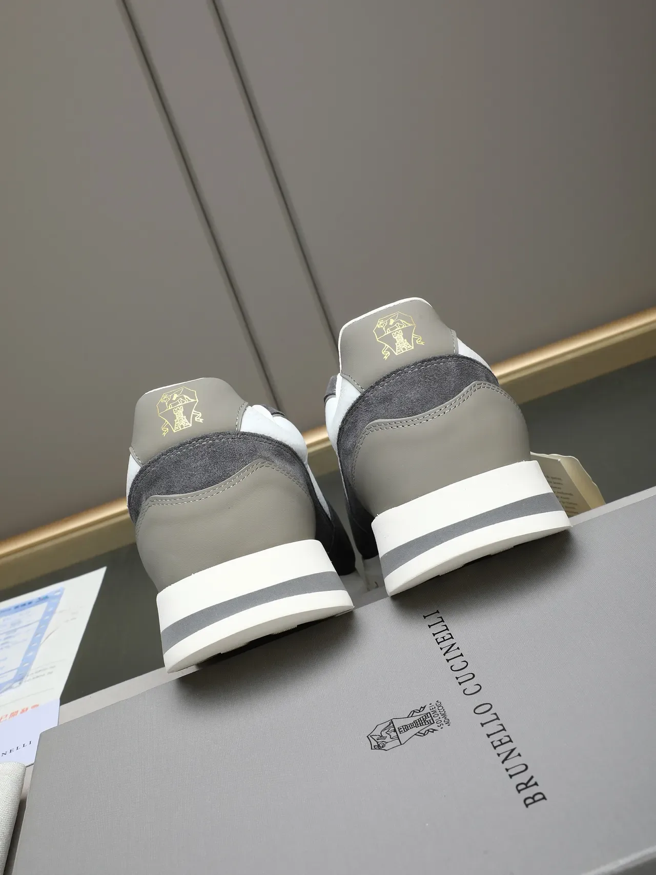 White and Gray Suede Leather Low-Top Lifestyle Sneaker 3