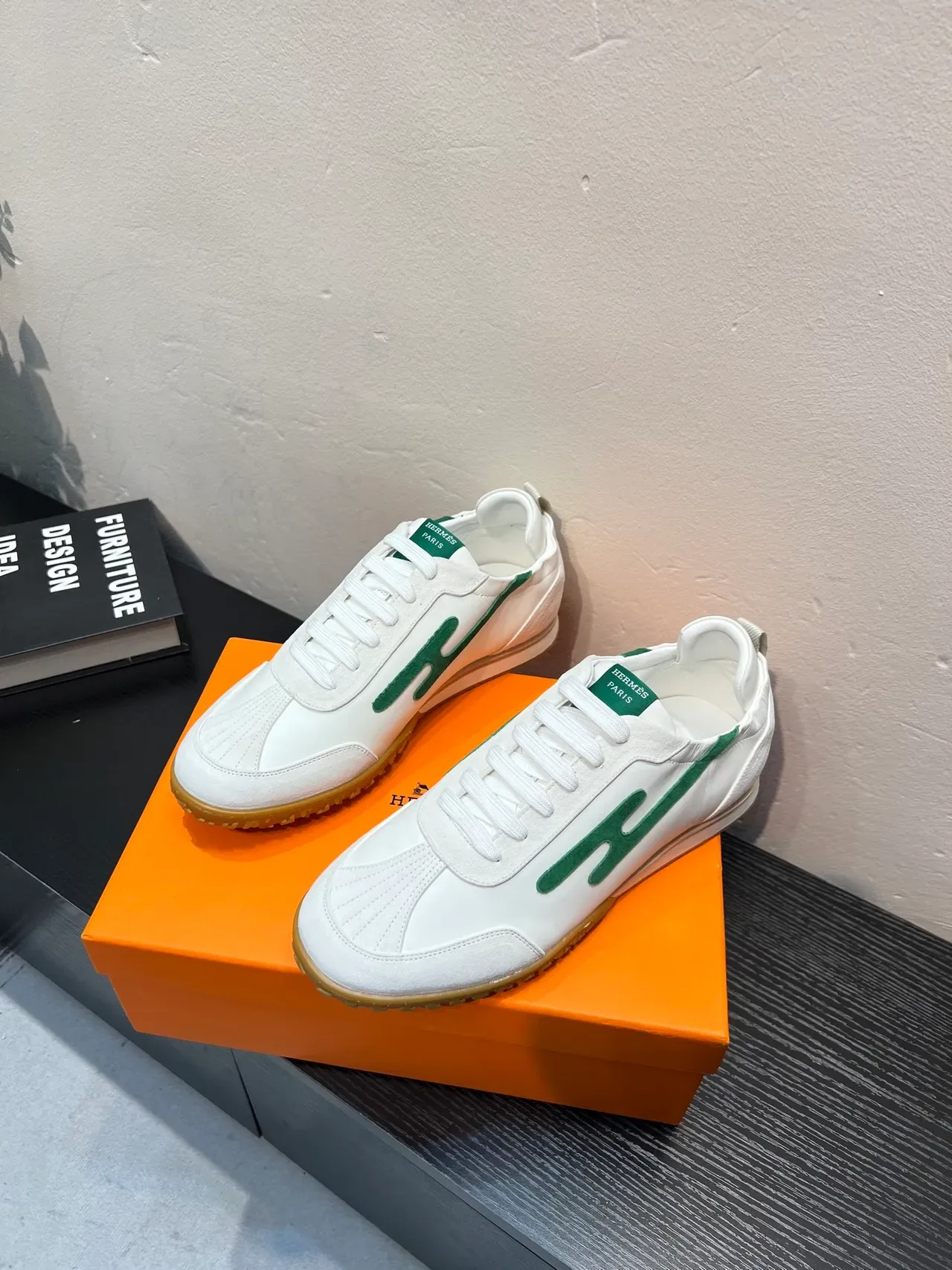 White and Green Logo Retro Runner Sneakers 3