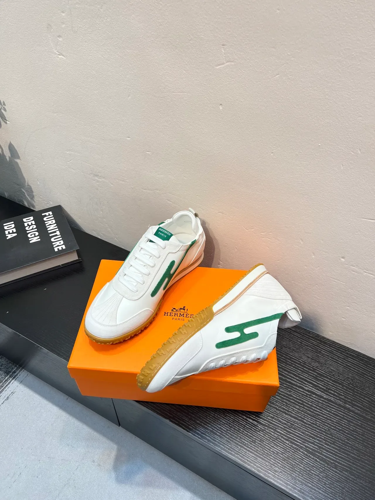 White and Green Logo Retro Runner Sneakers 4