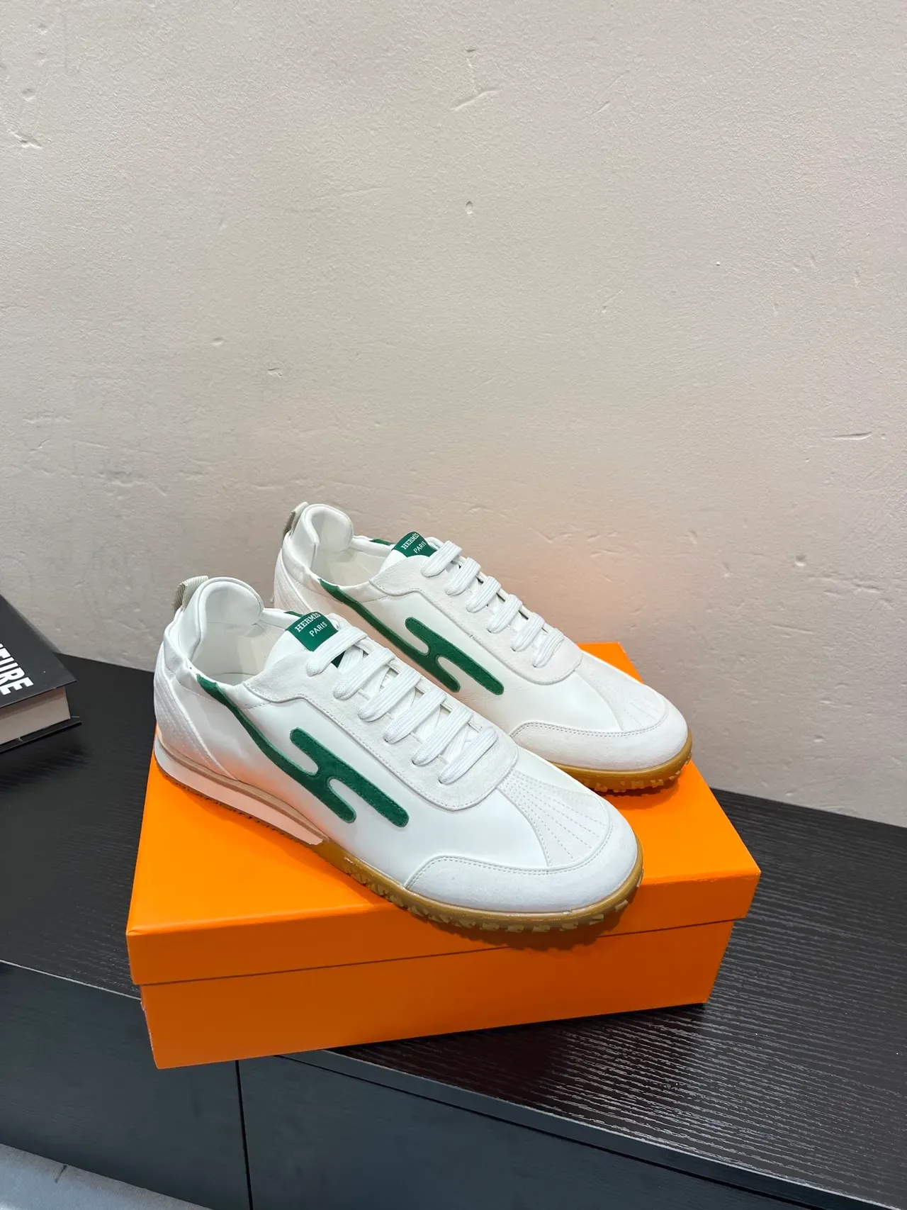 White and Green Logo Retro Runner Sneakers 5