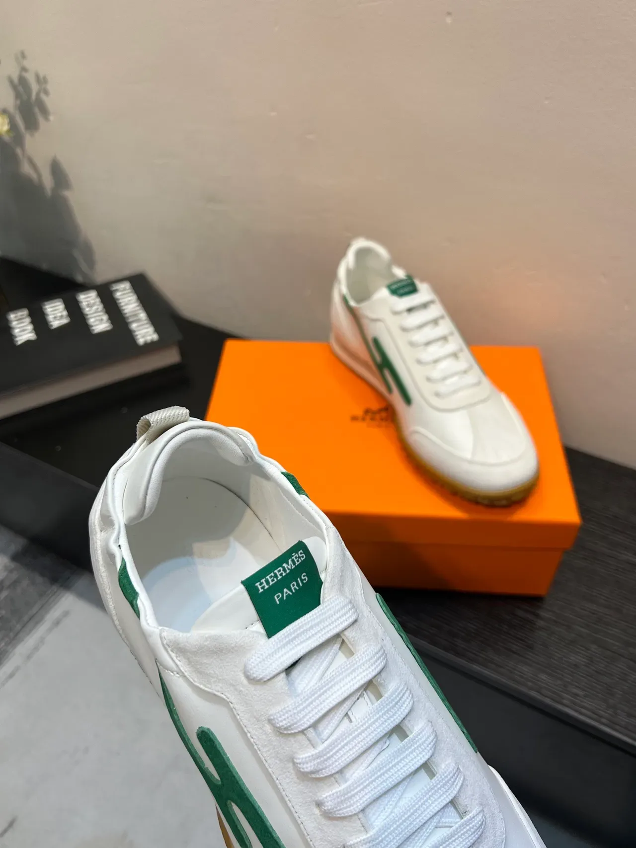 White and Green Logo Retro Runner Sneakers 7