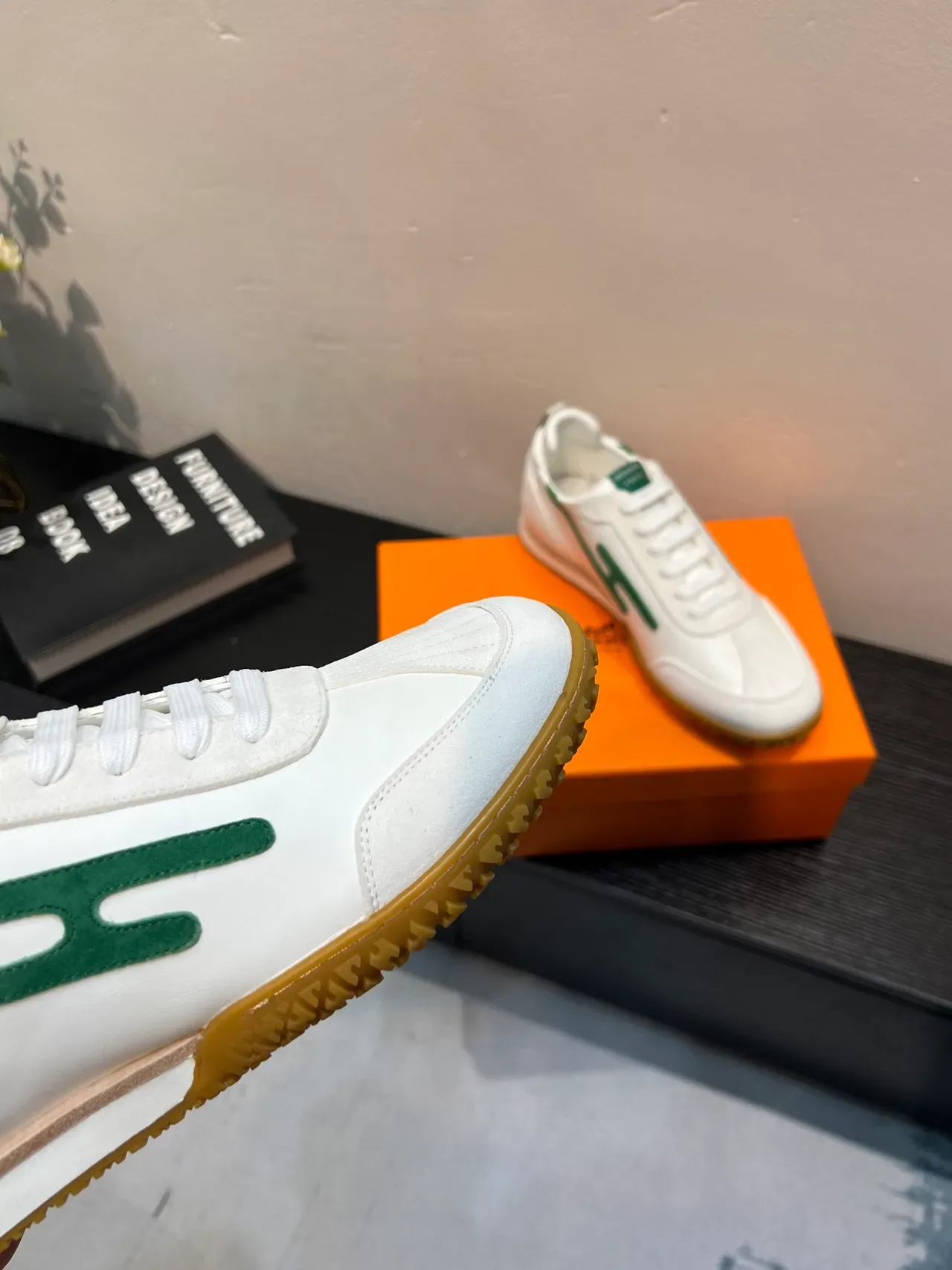 White and Green Logo Retro Runner Sneakers 9