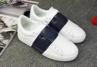 White and Navy Strap Slip-On Lifestyle Sneakers 3