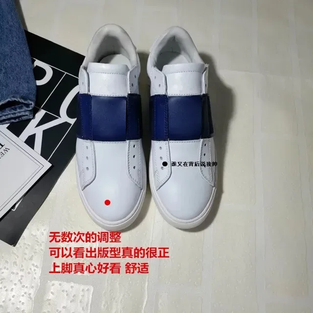 White and Navy Strap Slip-On Lifestyle Sneakers 5