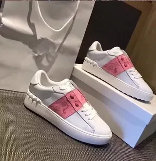 White and Pink Embossed Strap Low-Top Sneakers 2