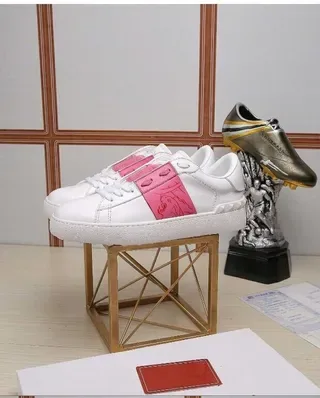 White and Pink Embossed Strap Low-Top Sneakers 3