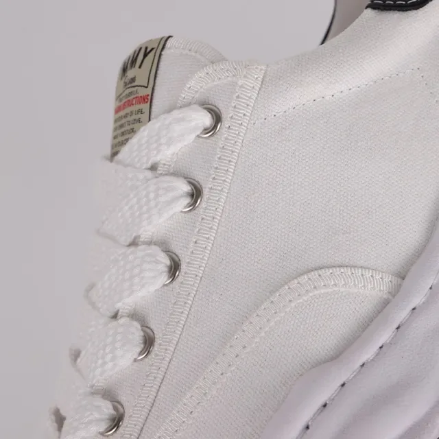 White Black Canvas Upper Ribbed Rubber Toe Cap Sneakers 6