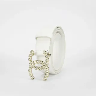 White Gold Smooth Chain-Link Buckle Leather Belt
