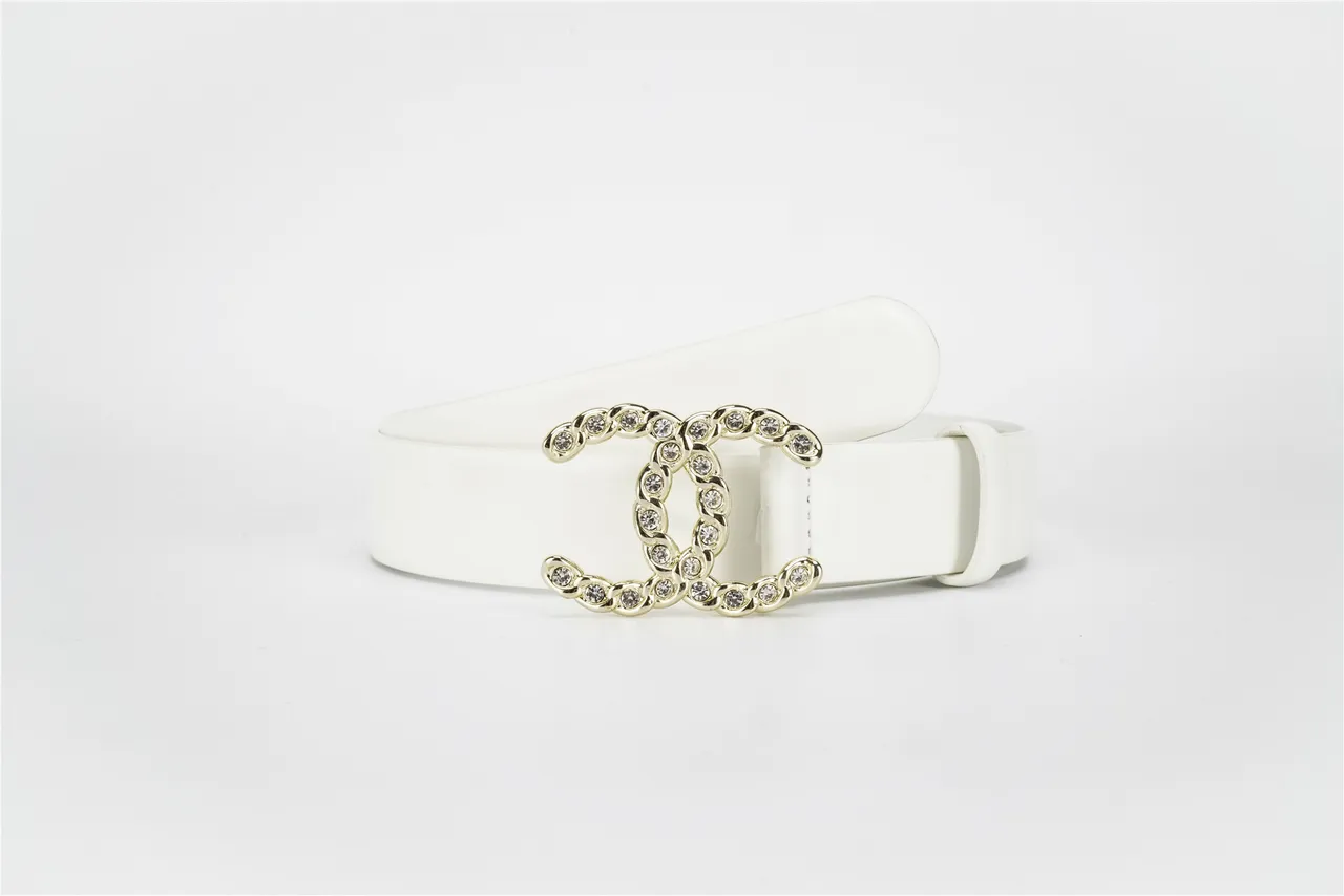 White Gold Smooth Chain-Link Buckle Leather Belt 4