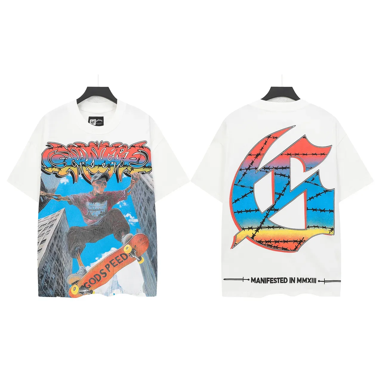 White Multicolor Oversized Fit Full-Front Graphic Print T-Shirt 1