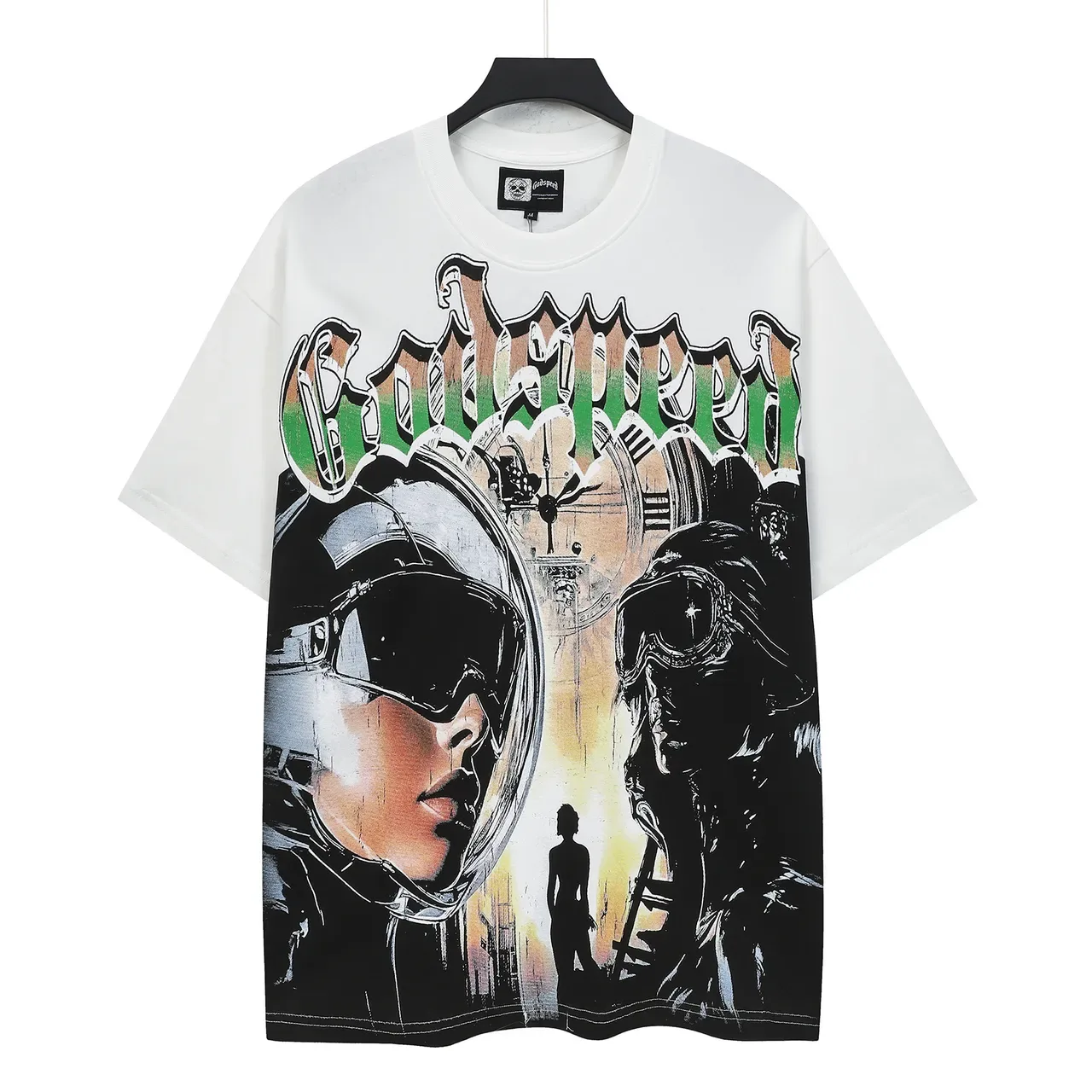 White Oversized Graphic-Print Aviator-Themed T-Shirt 2