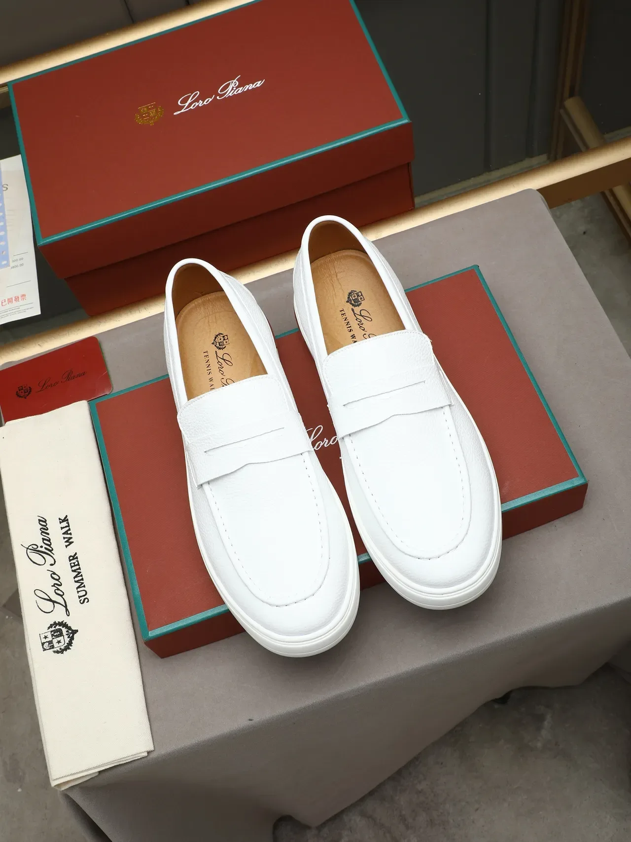 White Pebbled Leather Penny Strap Platform Loafers 3