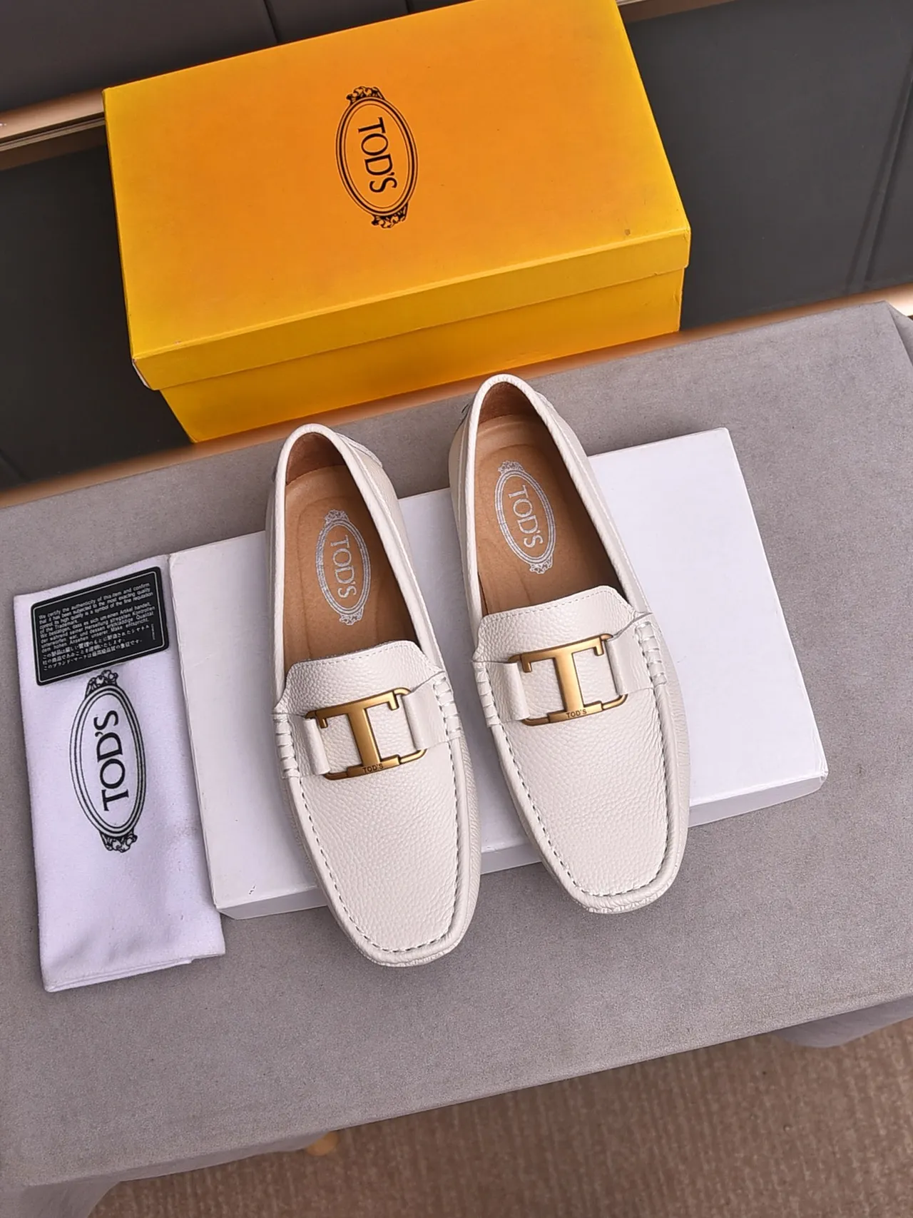 White Pebbled Leather T-Bar Buckle Loafer 3