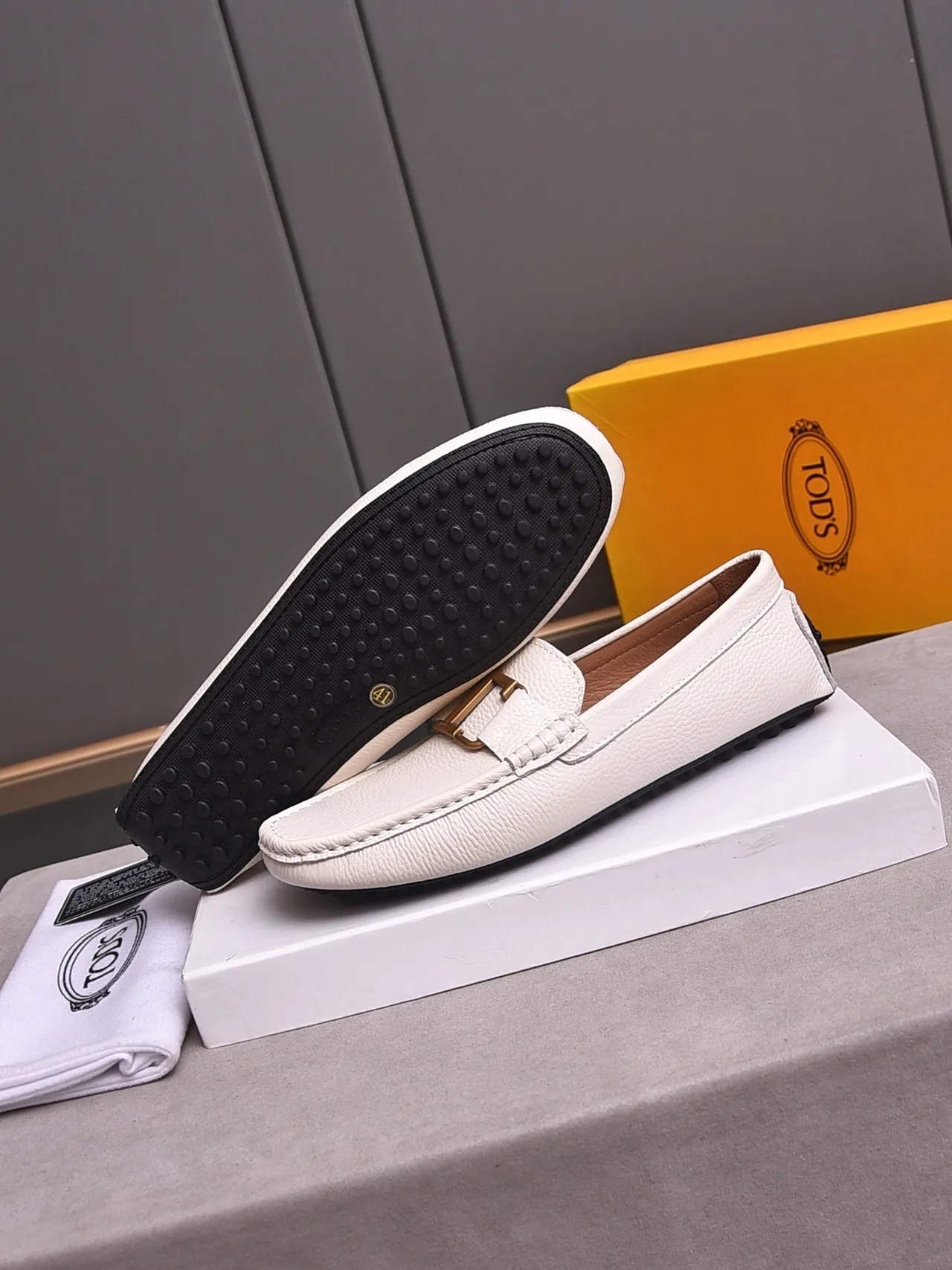 White Pebbled Leather T-Bar Buckle Loafer 4