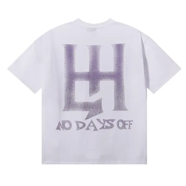White Purple Graphic Print Glitter-Effect Typography T-Shirt 4