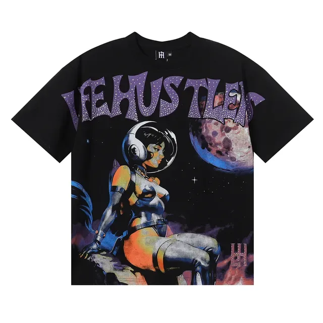 White Purple Graphic Print Glitter-Effect Typography T-Shirt 7