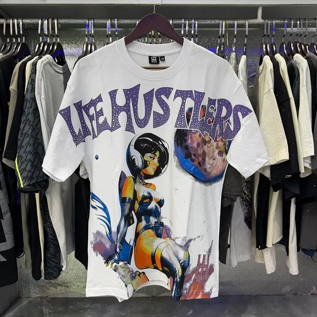 White Purple Graphic Print Glitter-Effect Typography T-Shirt 12