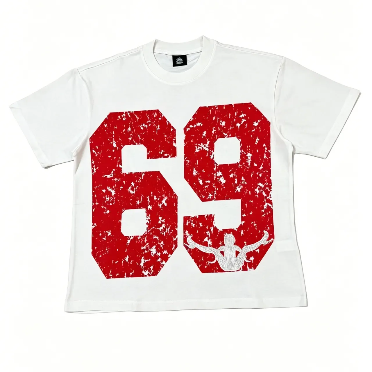 White Red Graphic Print Distressed Numerals and Silhouette Figures T-Shirt 6