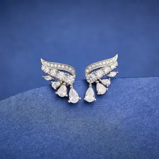 Wing-Shaped Pavé and Pear-Cut Drop Earrings