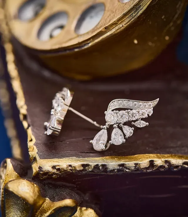 Wing-Shaped Pavé and Pear-Cut Drop Earrings 2