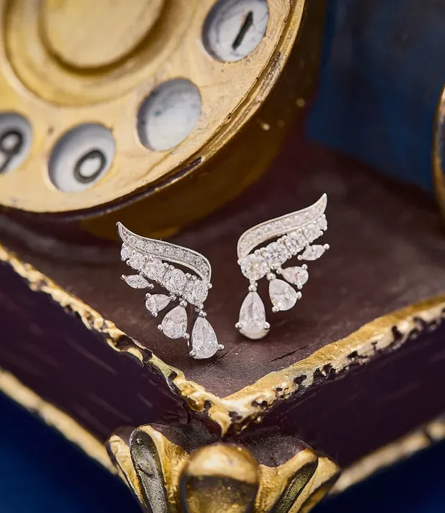 Wing-Shaped Pavé and Pear-Cut Drop Earrings 3