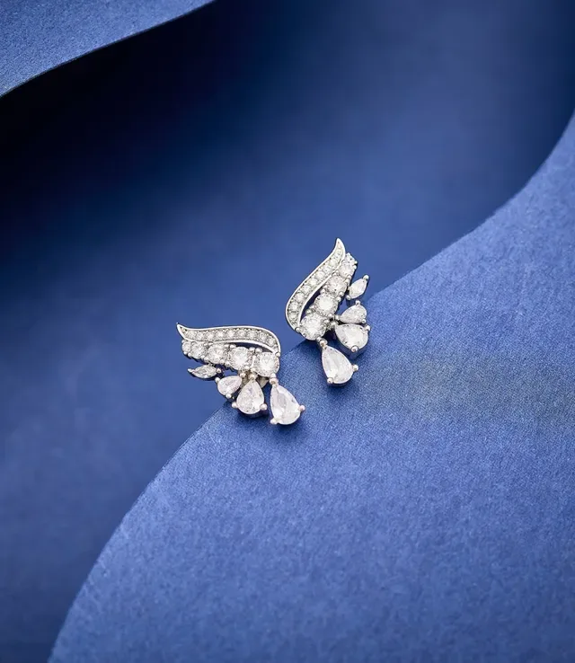 Wing-Shaped Pavé and Pear-Cut Drop Earrings 6