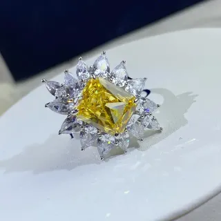 Yellow Center Stone Sunburst Halo Ring
