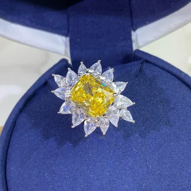 Yellow Center Stone Sunburst Halo Ring 3