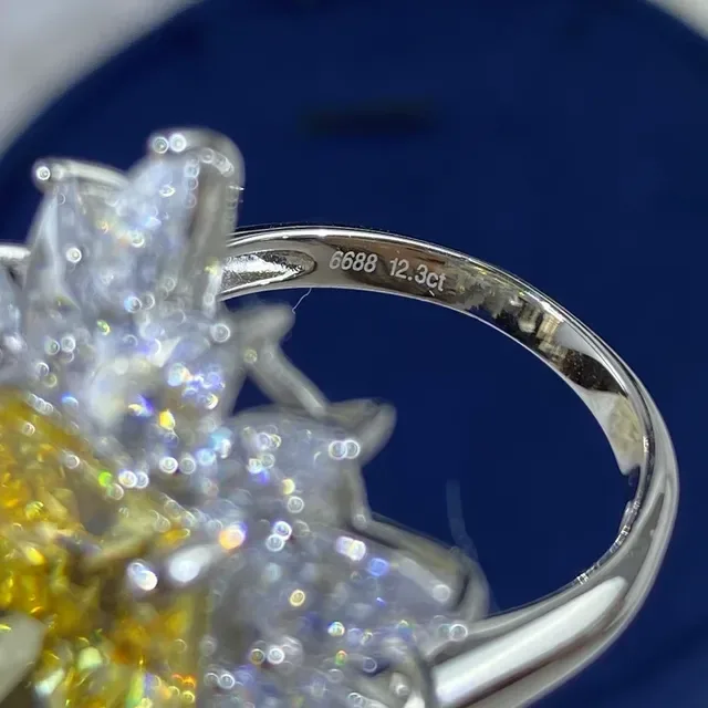 Yellow Center Stone Sunburst Halo Ring 4