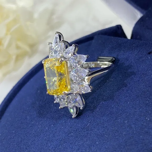 Yellow Center Stone Sunburst Halo Ring 6