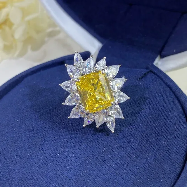 Yellow Center Stone Sunburst Halo Ring 7