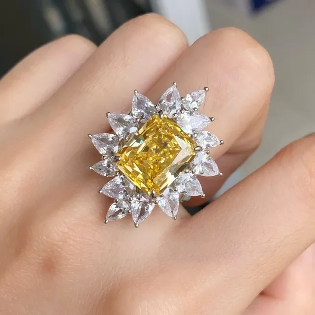 Yellow Center Stone Sunburst Halo Ring 9