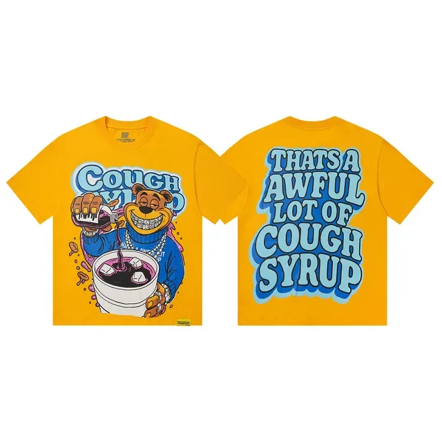 Yellow Graphic Cough Syrup Bear Print T-Shirt 2