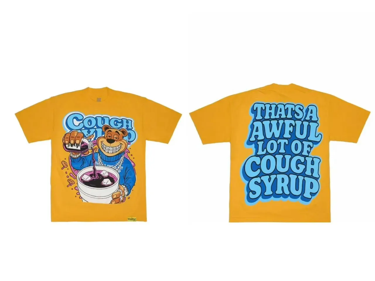 Yellow Graphic Cough Syrup Bear Print T-Shirt 7