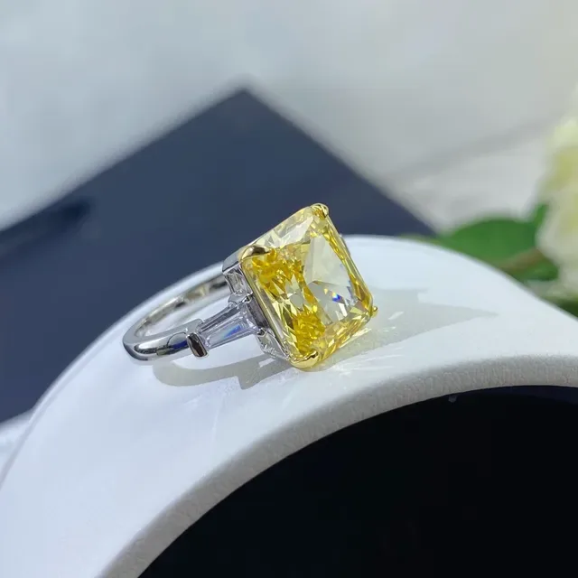Yellow Silver Cushion-Cut Central Stone Double Halo Pavé Setting Ring 5