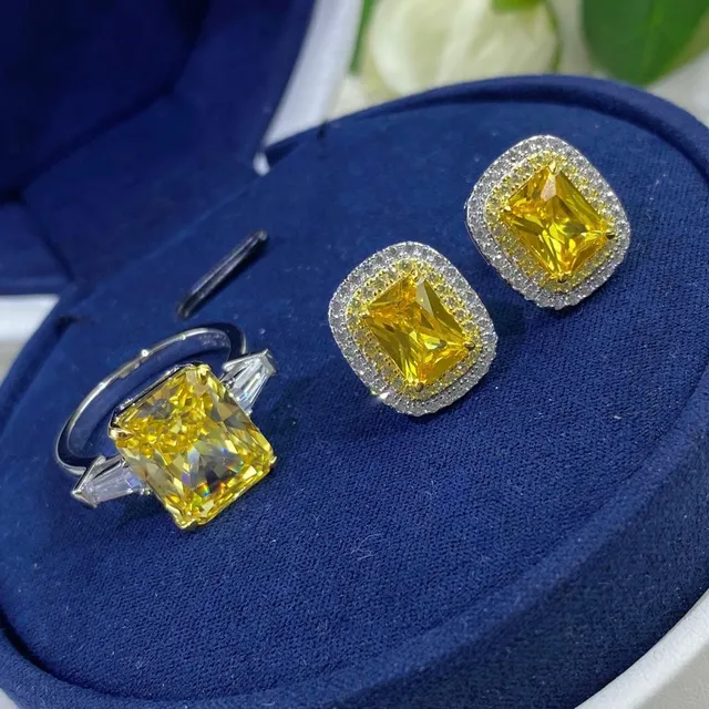 Yellow Silver Cushion-Cut Central Stone Double Halo Setting Ring 4