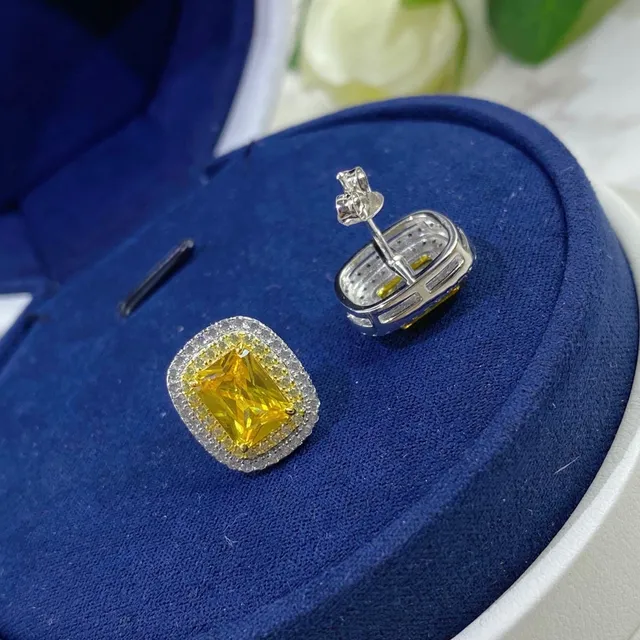 Yellow Silver Cushion-Cut Central Stone Double Halo Setting Ring 5