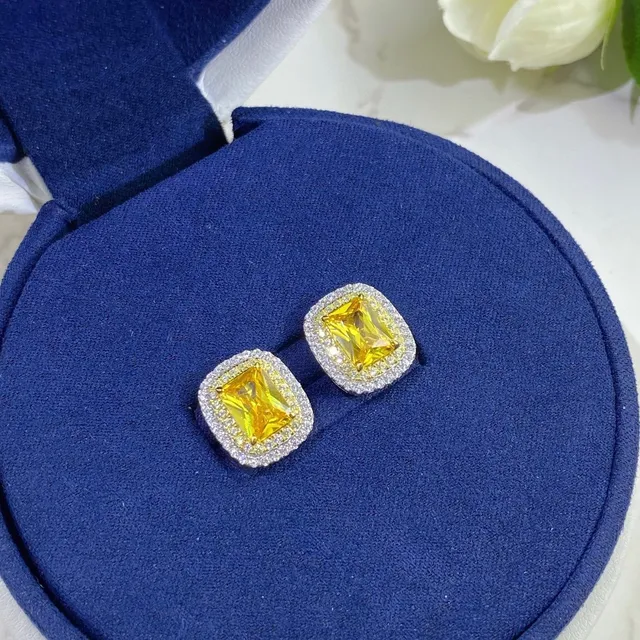 Yellow Silver Cushion-Cut Central Stone Double Halo Setting Ring 6