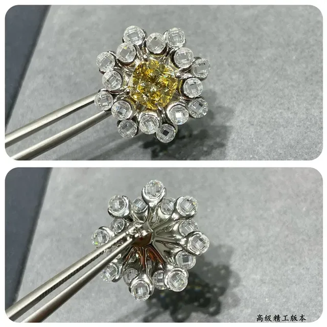 Yellow Silver Floral Cluster Halo Setting Earrings 4