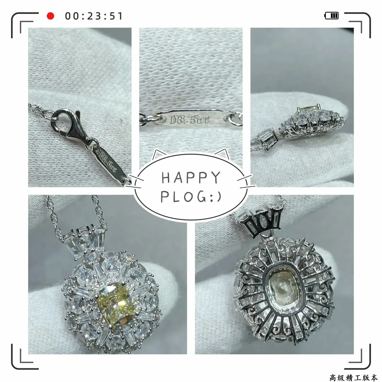 Yellow Silver Round Halo Pendant Cushion-Cut Center Stone Necklace 2