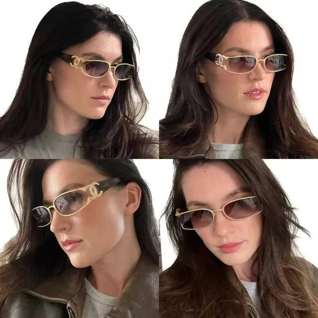 Gentle Monster Gold Brown Thin Metal Frame Angular Oval Lenses Sunglasses 2