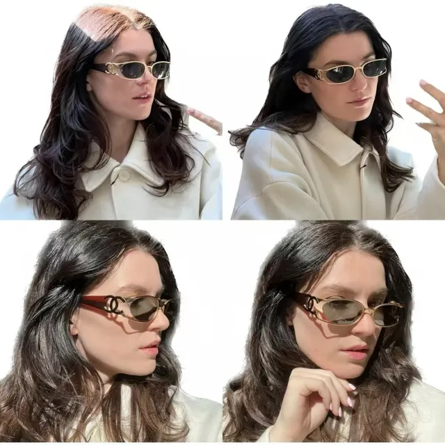 Gentle Monster Gold Brown Thin Metal Frame Angular Oval Lenses Sunglasses 3