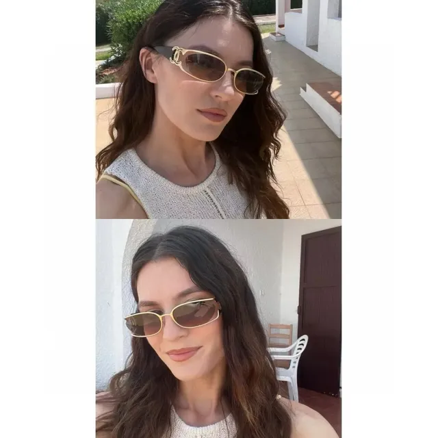 Gentle Monster Gold Brown Thin Metal Frame Angular Oval Lenses Sunglasses 5