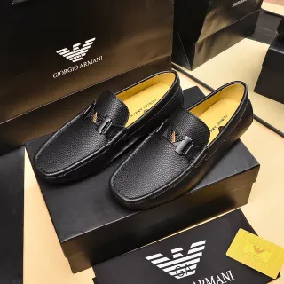 Giorgio Armani Black Gold Pebbled Leather Double-Buckle Strap Loafer